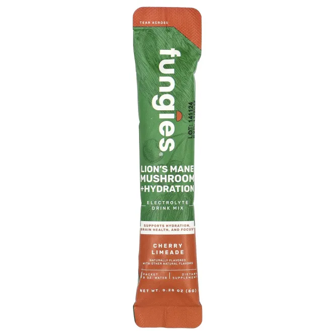 Fungies, ежовик гребенчатый, гриб, гидратация, смесь для приготовления электролитического напитка, вишневый лаймад, 6 пакетиков по 8 г (0,28 унции)