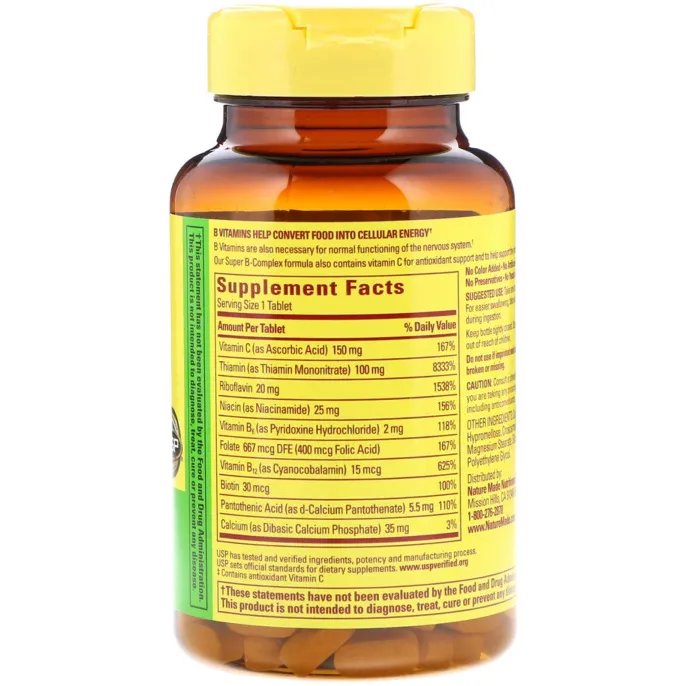 Nature Made, "Супер-B-комплекс", комплекс витаминов группы B с витамином C, 140 таблеток