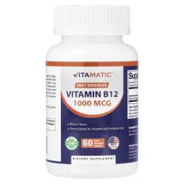 Vitamatic, витамин B12, с ягодным вкусом, 1000 мг, 60 быстрорастворимых таблеток