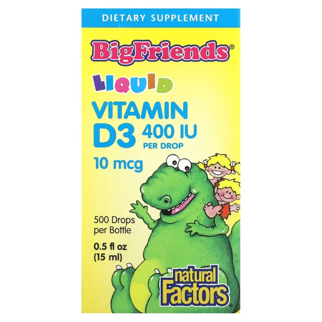 Natural Factors, Big Friends, жидкий витамин D3, 10 мкг 400 МЕ, 15 мл (0,5 жидк. унции)