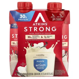 Atkins, Strong, высокопротеиновый коктейль, ваниль, 4 шт., По 325 мл (11 жидк. унц.)