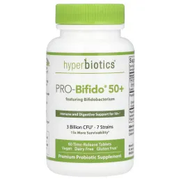 Hyperbiotics, "ПРО-бифидо", пробиотический поддерживающий препарат для людей старше 50 лет, 60 таблеток замедленного высвобождения