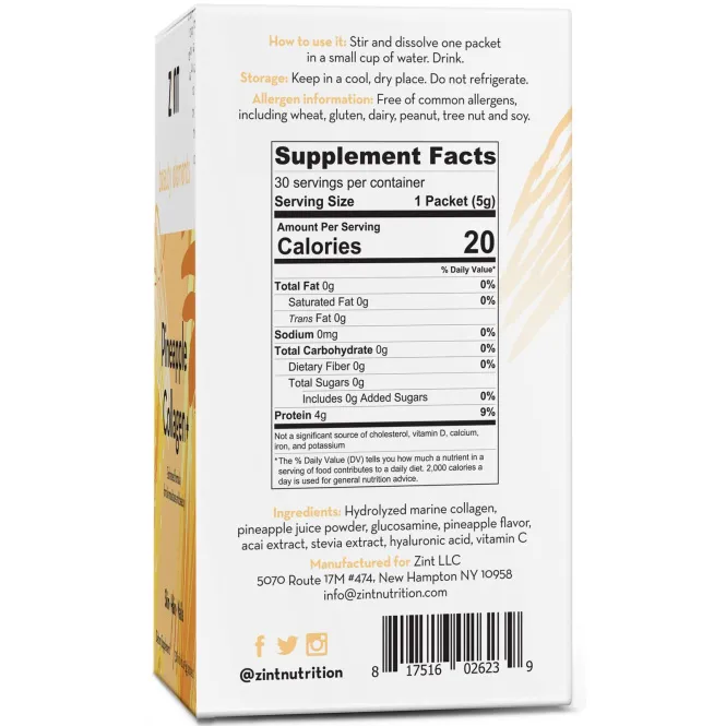 Zint, Коллаген со вкусом ананаса, 30 индивидуальных пакета, 5 г каждый