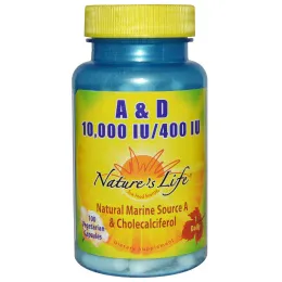 Nature's Life, А и Д, 10000 МЕ / 400 МЕ, 100 вегетарианских капсул