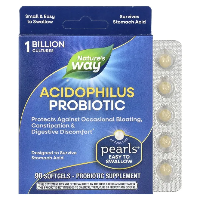 Nature's Way, Пробиотик Pearls Acidophilus, 90 желатиновых капсул