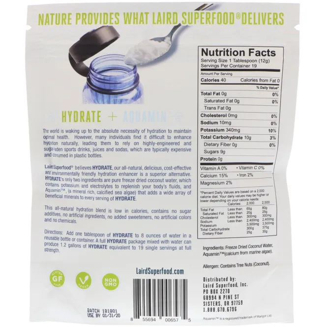 Laird Superfood, Гидратируйте, оригинальная, кокосовая вода с аквамином, 227 г
