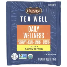 Celestial Seasonings, Tea Well, Daily Wellness, органический мед и лимон, без кофеина, 12 чайных пакетиков, 18 г (0,6 унции)