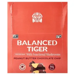 Balanced Tiger, протеиновый батончик, арахисовая паста и шоколадная крошка, 12 шт. по 44 г (1,55 унции)