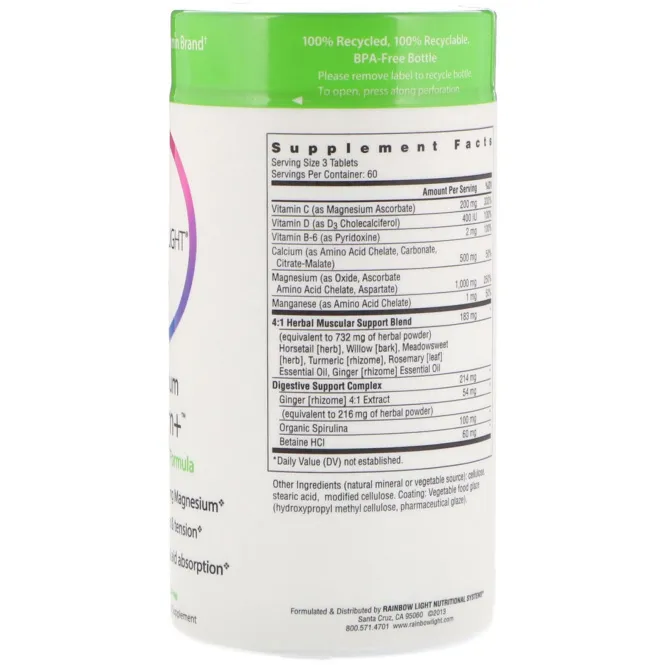 Rainbow Light, Магний и кальций+, пищевая формула, 180 таблеток