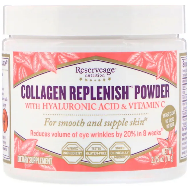 ReserveAge Nutrition, Порошок Collagen Replenish с гиалуроновой кислотой и витамином C, 2,75 унц. (78 г)