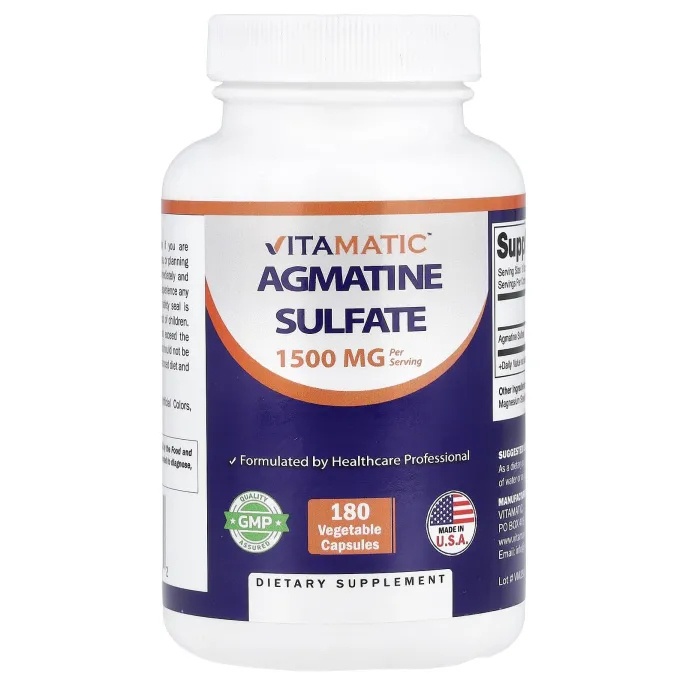 Vitamatic, агматинсульфат, 180 растительных капсул (500 мг в 1 капсуле)