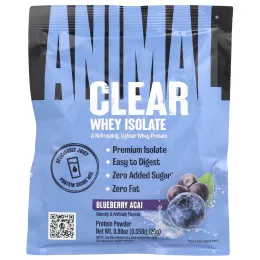 Animal, Прозрачный изолят сыворотки, голубика и асаи, 9 отдельных пакетиков по 25 г (0,05 фунта)