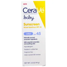 CeraVe, Солнцезащитный лосьон для малышей, фактор защиты SPF 45, 3,5 унции (99 г)