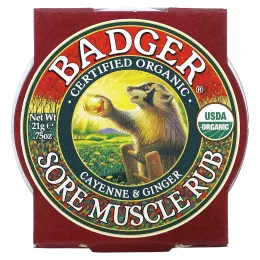 Badger Company, Sore Muscle Rub, мазь от боли в мышцах с кайенским перцем и имбирем, 21 г (0,75 унции)