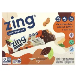 Zing Bars, растительный батончик, темный шоколад с арахисовой пастой в арахисовой пасте, 6 батончиков по 50 г (1,74 унции)