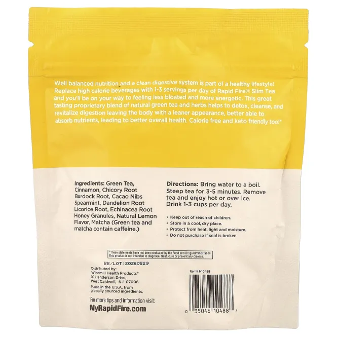 RAPIDFIRE, Slim Tea, лимон, 14 пакетиков в виде пирамиды, 24,64 г (0,87 унции)