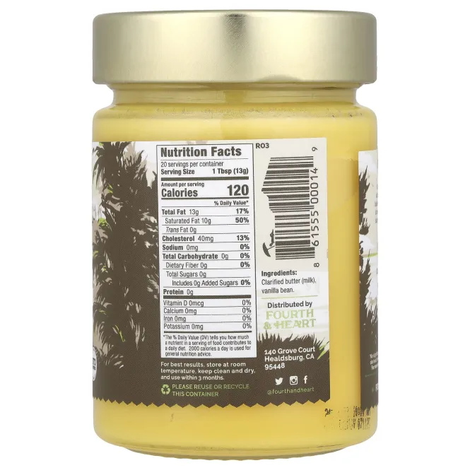 4th & Heart, очищенное топленое масло гхи, от коров травяного откорма, ваниль, 225 г (9 унций)