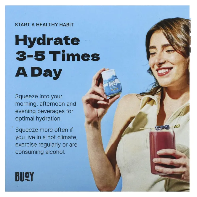 Buoy Hydration, Увлажняющие капли, усилитель напитка, без добавок, 3 шт. В упаковке, по 60 мл (2 жидк. унц.)