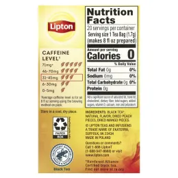 Lipton, Черный чай с персиком и манго, 20 чайных пакетиков «пирамида», 34 г (1,2 унции)