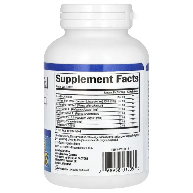 Natural Factors, Здоровье дыхательных путей (Lung, Bronchial & Sinus Health), 90 таблеток