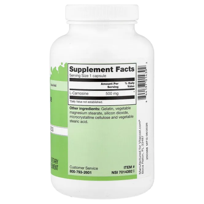 Vitacost, L-Carnosine, 500 mg, 180 Capsules