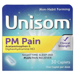 Unisom, PM Pain, средство для ночного сна и обезболивающее, 30 капсул