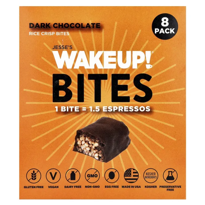 Jesse's WAKEUP!, Rice Crisp Bites, темный шоколад, 8 пакетиков по 15 г (0,53 унции)