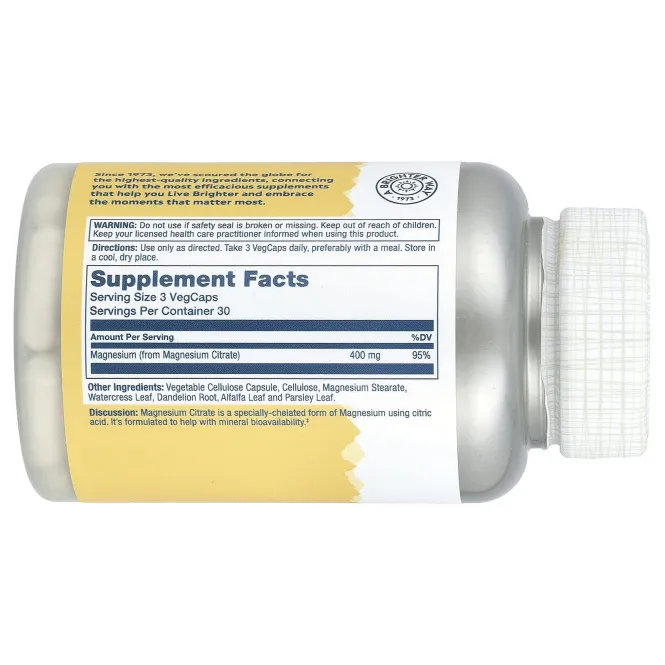 Solaray, Цитрат магния, 400 мг , 90 вегетарианских капсул