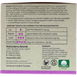 Veeda, 100% Natural Cotton Tampon with Plastic Applicator, Super, 16 Tampons