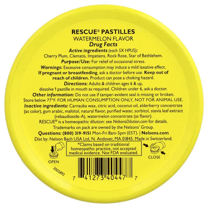Bach, Rescue® Pastilles, для снятия стресса, арбуз, 35 пастилок, 50 г (1,7 унции)