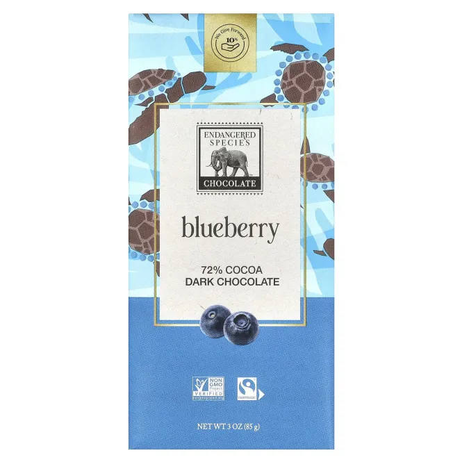 Endangered Species Chocolate, голубика в черном шоколаде, 72 % какао, 85 г (3 унций)