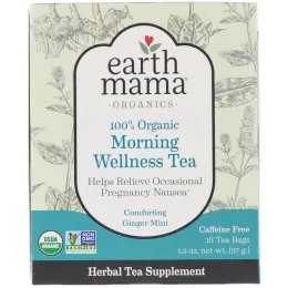 Earth Mama, 100% органический полезный утренний чай, имбирь и мята, 16 чайных пакетиков, 1,3 унц. (37 г)