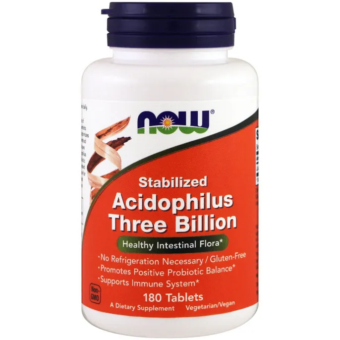 Now Foods, Стабилизированный ацидофилус, три миллиарда, 180 таблеток
