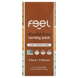 The Feel Bar, растительные протеиновые батончики, ассорти вкусов, шоколад, 9 батончиков по 57 г (2 унции)