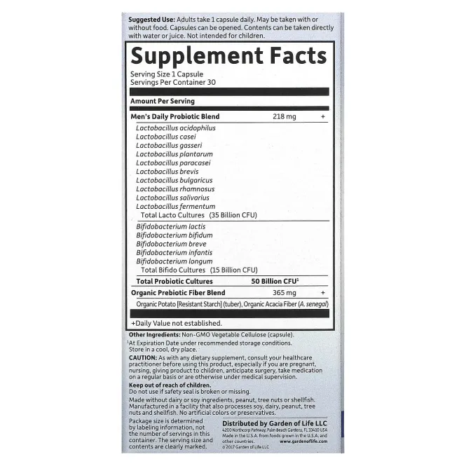 Garden of Life, Dr. Formulated Probiotics, Once Daily Men's, 30 вегетарианских капсул