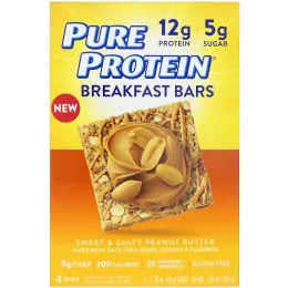 Pure Protein, Батончики для завтрака, Сладкое и соленое арахисовое масло, 4 батончика, 1,76 унц. (50 г) каждый