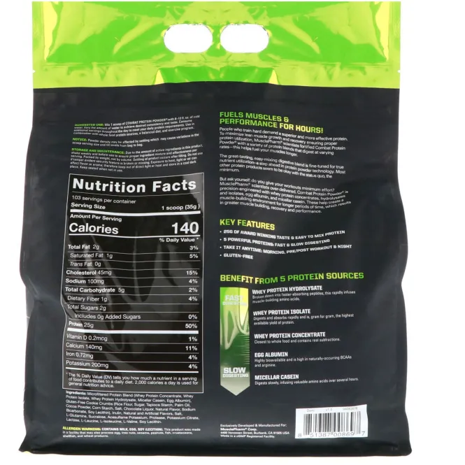 MusclePharm, Протеиновый порошок Combat, печенье со сливками, 8 фунтов (3629 г)