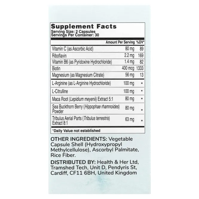 Health and Her, Intimacy +, поддержка нескольких питательных веществ, 60 капсул