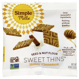Simple Mills, Мука из семян и орехов, Sweet Thins®, мед и корица, 8 пакетиков по 23 г (0,8 унции)