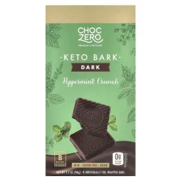 ChocZero, Keto Bark, темный шоколад, перечная мята, 8 батончиков, 90 г (3,2 унции)