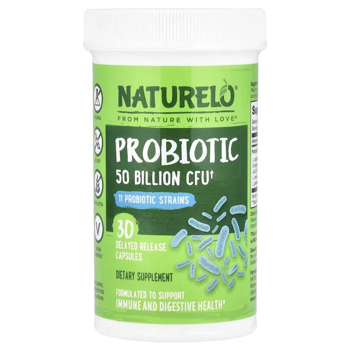 NATURELO, пробиотик, 50 млрд КОЕ, 30 капсул с отсроченным высвобождением