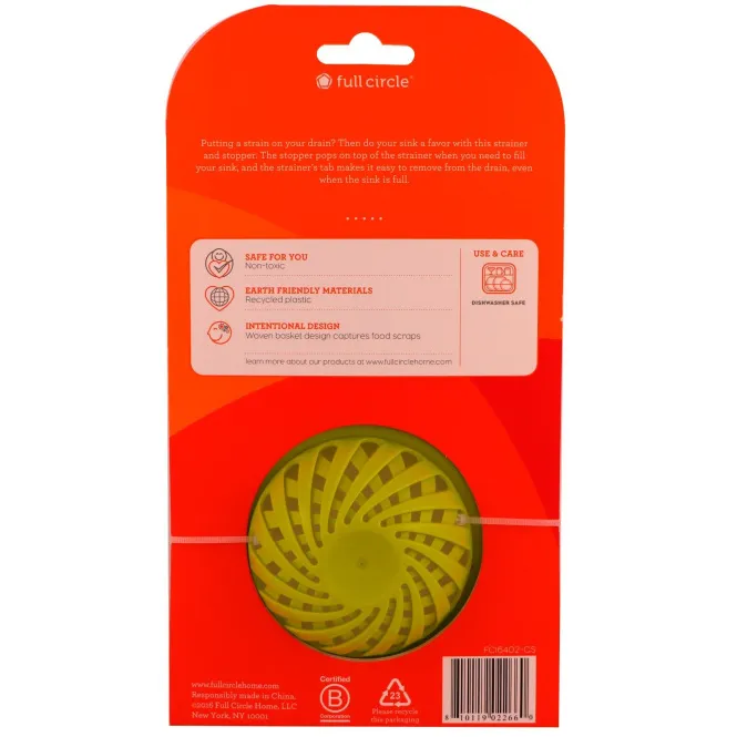 Full Circle, Sinksationational, Sink Strainer with Pop-Out Stopper, Green & Slate