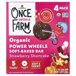 Once Upon A Farm, Organic Power Circles, запеченный батончик, клубничное печенье, 4 батончика по 34 г (1,2 унции)