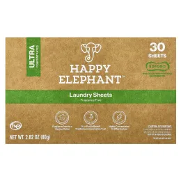 Happy Elephant, Белье для стирки, без отдушек, 30 листов, 80 г (2,82 унции)