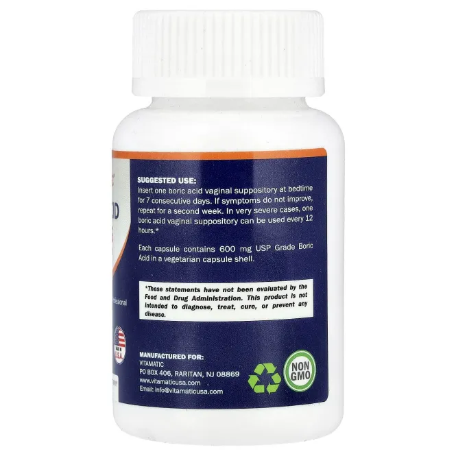 Vitamatic, Борная кислота, 600 мг, 60 вагинальных суппозиториев