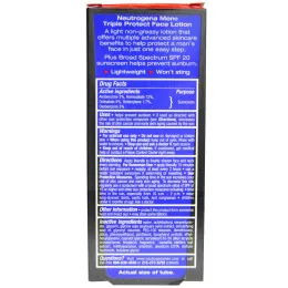 Neutrogena, Лосьон для лица для мужчин, тройная защита, солнцезащитный крем, SPF 20, 1,7 жидких унций (50 мл)