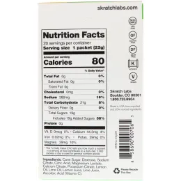 SKRATCH LABS, Sport Hydration Drink Mix, Lemon & Lime, 20 Pack, 0.8 oz (22 g) Each