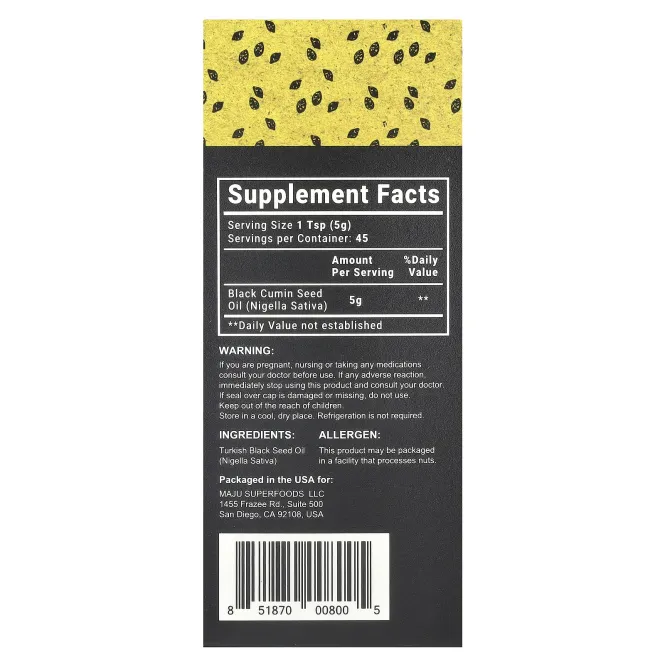 Maju Superfoods, Масло черного тмина холодного отжима, 8 жидк. унц.