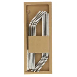 Wowe, Соломинки из нержавеющей стали, изогнутые, 8 соломинок + 1 очиститель из хлопка