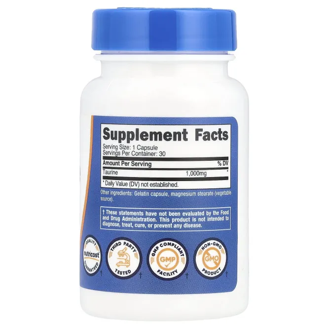 Nutricost, Таурин, 1000 мг, 30 капсул